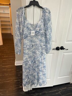 Altar'd State Blue and White Floral Ruffle Midi Dress